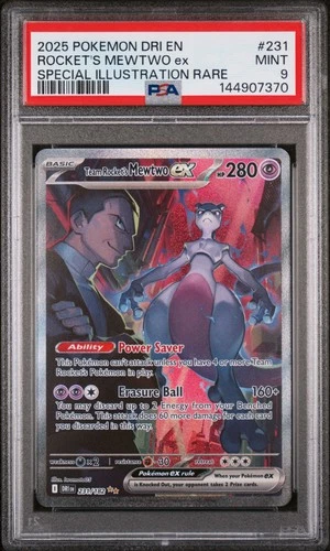 2025 POKEMON DRI EN-DESTINED RIVALS #231 TEAM ROCKET'S MEWTWO EX PSA 9