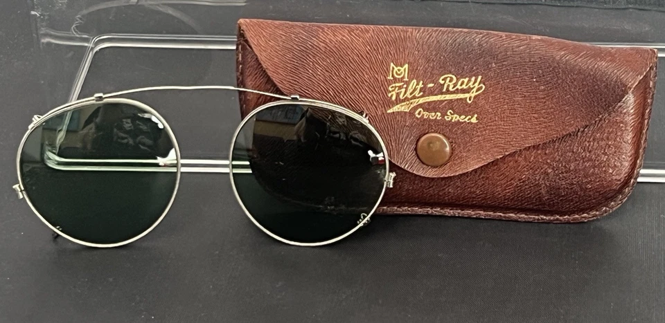 Винтажный 50-х годов Filt-Ray над спецификации авиатор стиль зажим на солнцезащитные очки кожаный чехол - Изображение 2 из 4