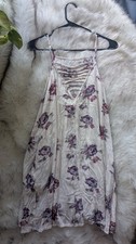 Mimi Chica, Size M, Boho, Off-white With Purple Flowers, Adjustable Straps Dress