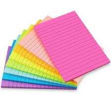 Lined Sticky Notes, 8 Pack Self-Stick Note Pads 4x6, 4x6 inch, Multicolor