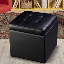 16" New Cube Ottoman Pouffe Storage Box Lounge Seat Footstools with Hinge Top