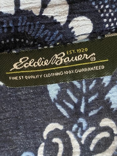 Eddie Bauer Large Blue Floral Popover Blouse Cover Up Semi Sheer Lightweight - Picture 6 of 12