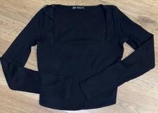 Top donna Zara taglia M nero a costine manica lunga aderente scollo quadrato cropped 