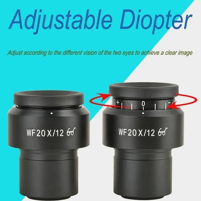 2x Microscope Eyepiece WF20X Widefield Adjustable Diopter Optical Microscope SET