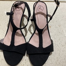 NWOT Black Suede Diamanté Kitten Heel Sandals 5