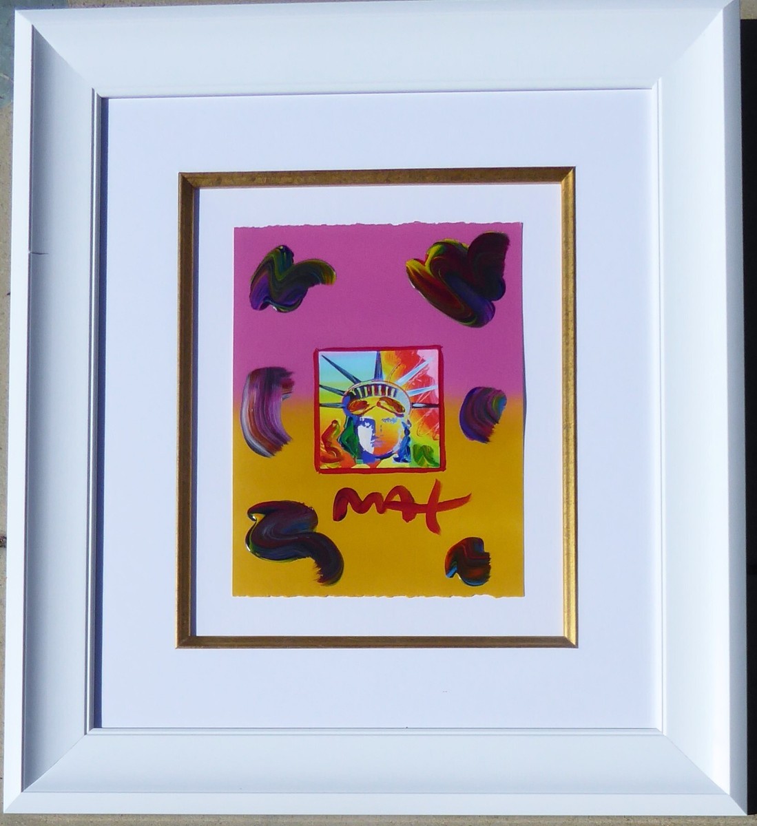 PETER MAX LIBERTY HEAD Unique Mixed Media w Acrylic paper Hand