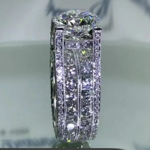 13MM Round Cut Moissanite Engagement Channel Set Ring S925 Silver Party Wear Wom - Picture 4 of 8