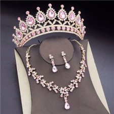 Bridal Baroque Crown Tiaras Wedding Earring Necklaces Bride Accessories 1pc Set