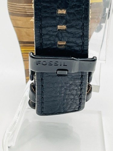 Fossil JR-1223 Black Chronograph Watch VTG Genuine Leather Strap Needs Battery - Picture 8 of 17