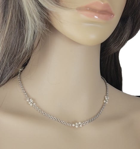 Silver Tone Chain Toggle Necklace Dainty Faux Pearl Clusters 16" - 第 1/5 張圖片