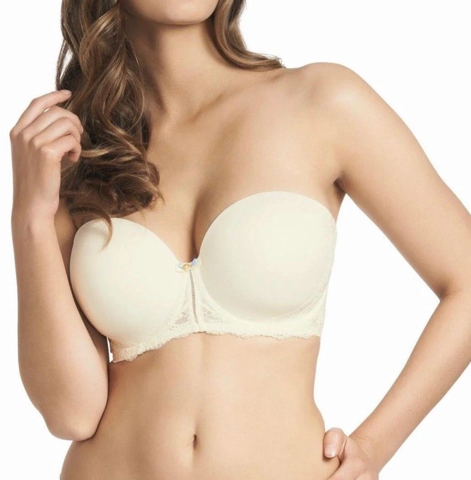 Sujetador sin tirantes rosa fauve Chantilly talla 38D acolchado moldeado encaje boda 0162 nuevo Foto 2 de 4