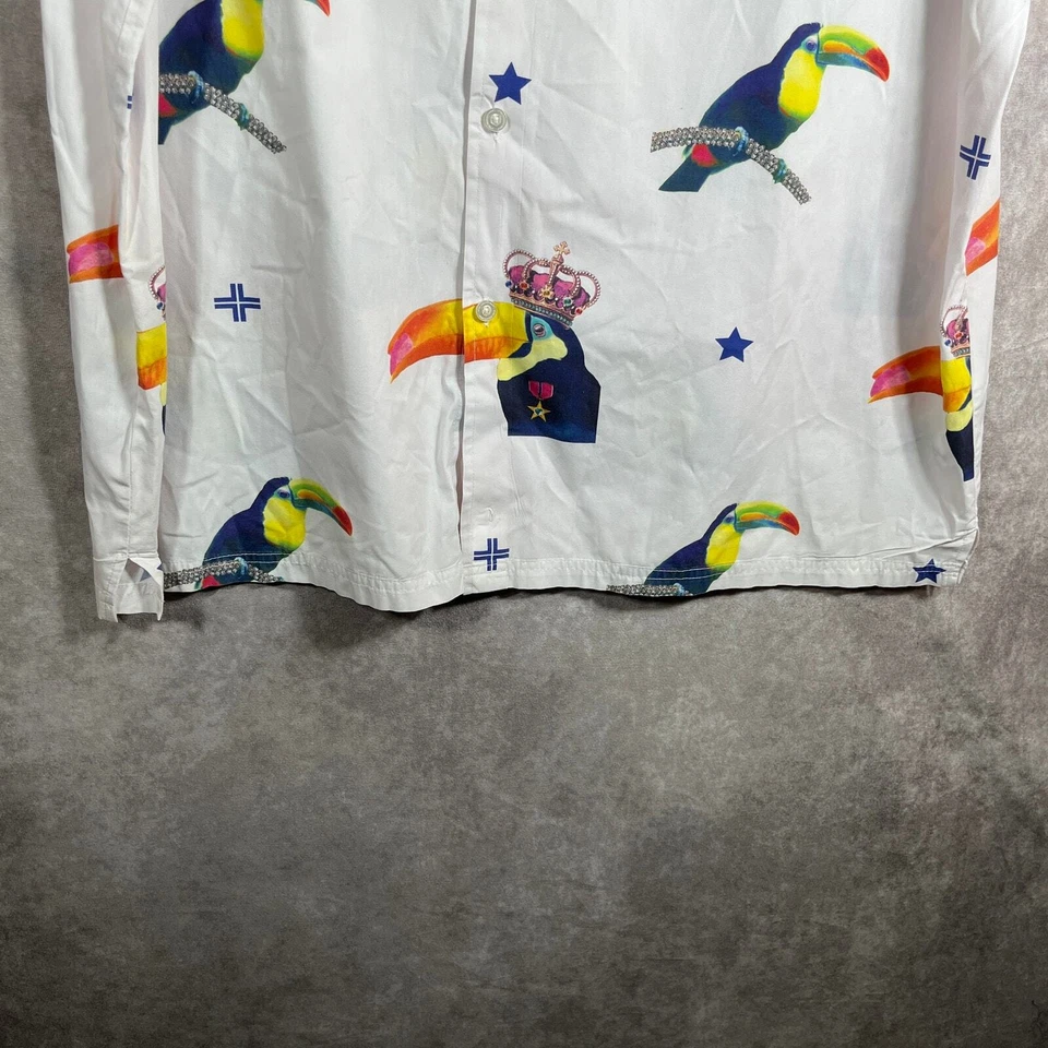 Camisa LRG Para Hombres 2XL Blanca Tucán Estampado de Pájaro Manga Corta Bolsillo con Botones Años 90 Y2K Foto 4 de 4