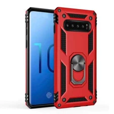 For Samsung Galaxy S10 Magnetic Ring Holder Case Cover with Kickstand - Red