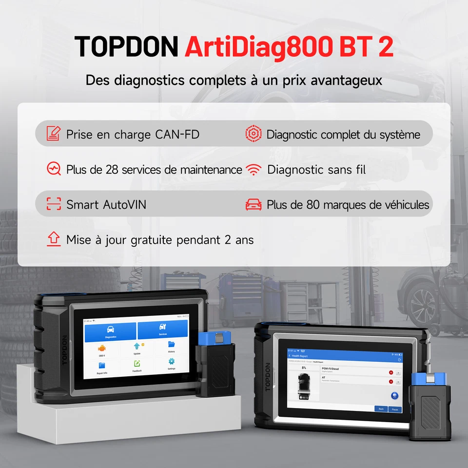 TOPDON AD800 BT Appareil de diagnostic automobile OBD2 Scanner Bluetooth CAN FD - Photo 2/4