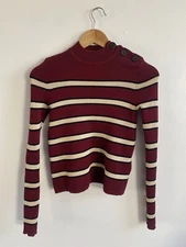 Isabel Marant Etoile Pull Devona Striped Stretch Knit Burgundy Jumper Size 34