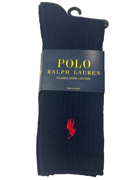 Polo Ralph Lauren Uomo Calze Classiche Crew Cotone Blu Navy Rosso Pony 8205B OS