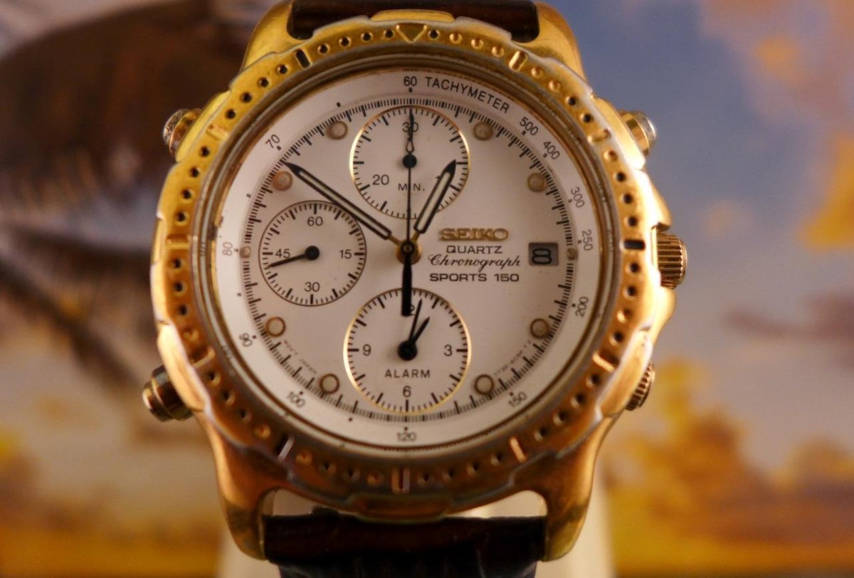 Classic 41mm Gold Plate Seiko Chronograph 7T32 F020 Quartz Mens