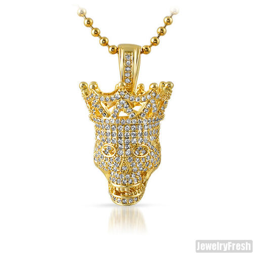Gold 3D Iced Out Skull Pendant Chain for Men - Picture 1 of 3