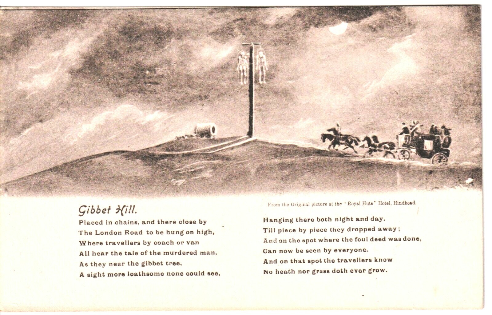 GIBBET HILL. From Painting in The Royal Huts Hotel. Hindhead.1910s VGC