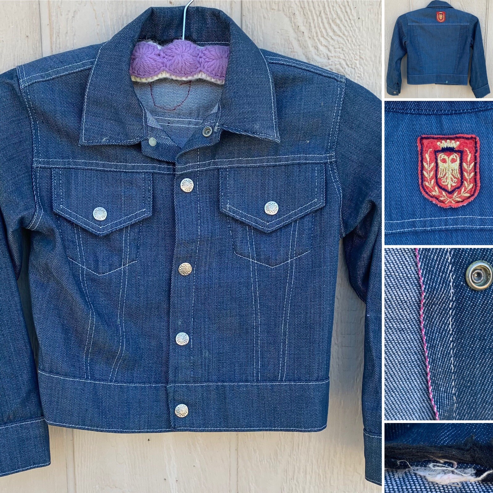 Vintage Denim Jacket Kids Snap Closure Patch Upper Back Selvedge 16” Pit To Pit-image