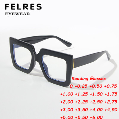 Large Frame Blue Light Blocking Reading Glasses For Women Cat Eye Square Glasses