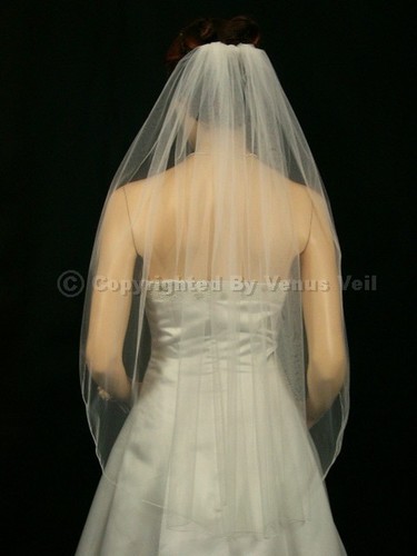 1T Ivory Bridal Fingertip Length Pencil Edge Wedding Veil - Picture 3 of 5