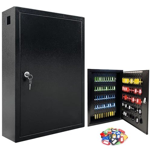 Key Safe Cabinet Lockable 100 Key Wall Mounted Steel Secure Storage With Hooks