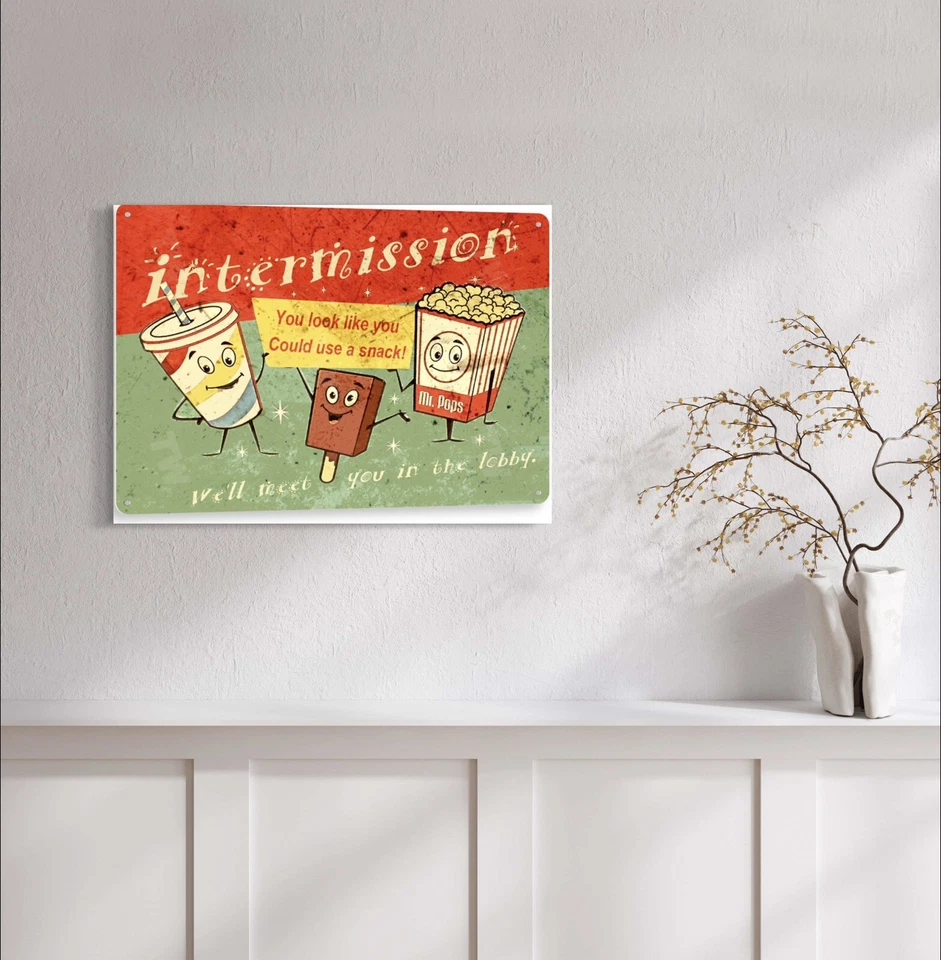 Movie Sign, Movie Snacks Popcorn Soda Ice Cream Cinema Tin Sign Intermission - Image 2 of 4