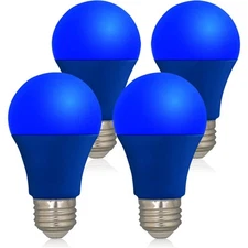 4 Pack LED Blue Color Light Bulb - A19 E26 Base Blue Bulbs 9W (60W Equivalent) 