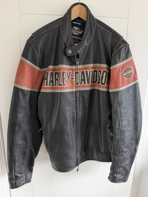 Harley-Davidson Herren Leder Biker Jacke Gr. L. Schwarz Orange. Sehr guter Zustand.