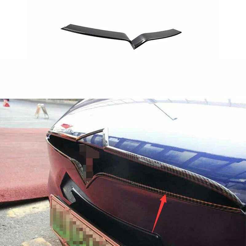 Tira de parrilla del capó central del parachoques delantero de fibra de carbono 2016-2021 para Tesla Model X Foto 2 de 4