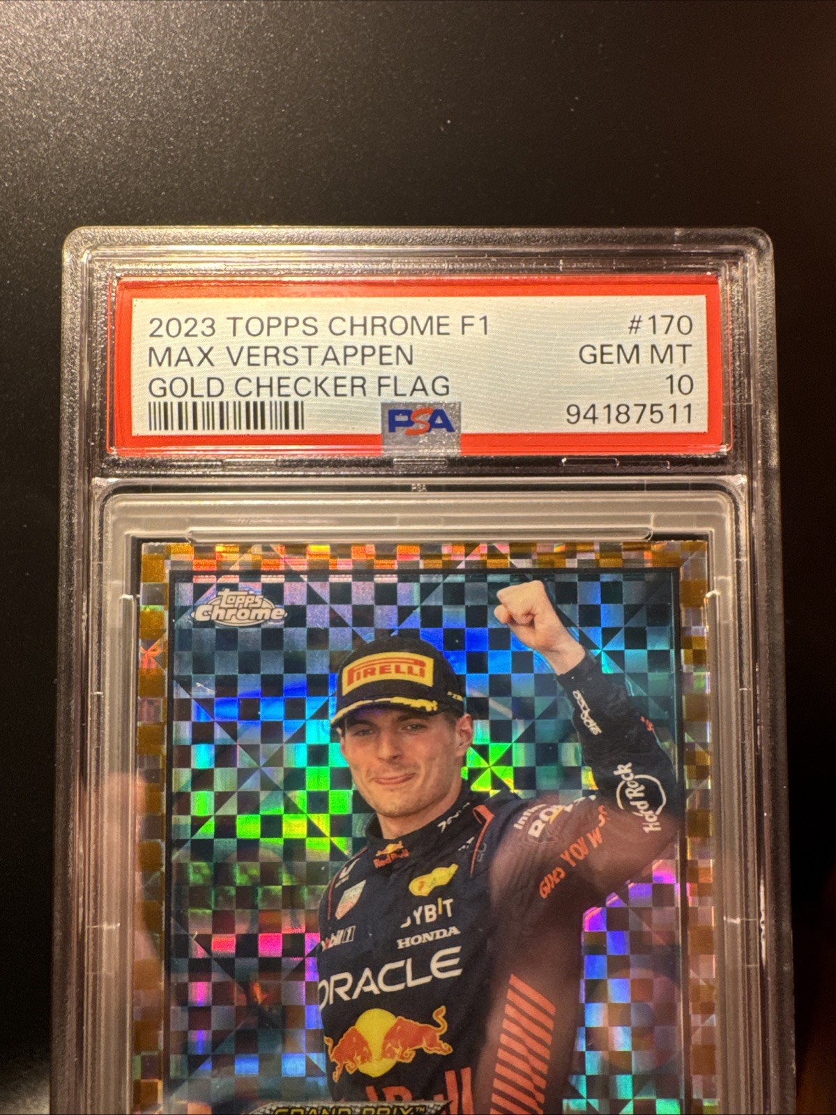 2023 TOPPS CHROME F1 #170 MAX VERSTAPPEN GOLD CHECKER FLAG PSA GEM MT 10. POP 3 view 4