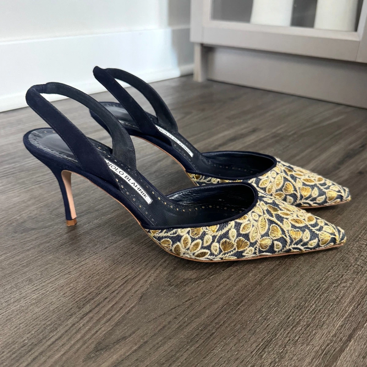 Manolo Blahnik Floral Mid (2-2.9 in) Heel Height Heels for Women