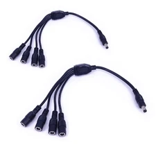 2 Pack 1 to 4 DC Power Splitter Cable, 5.5x2.1mm, 1 Female to 4 Male, CCTV