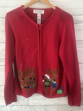 Tiara International Christmas Collection Red Sweater Santa  s Reindeer M J248