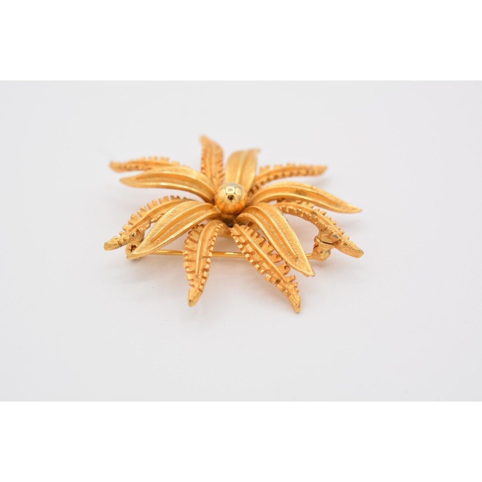 PIM Vintage Flower Pin Brooch Brushed Gold Matte Petals Signed 1980s 80s BinAT