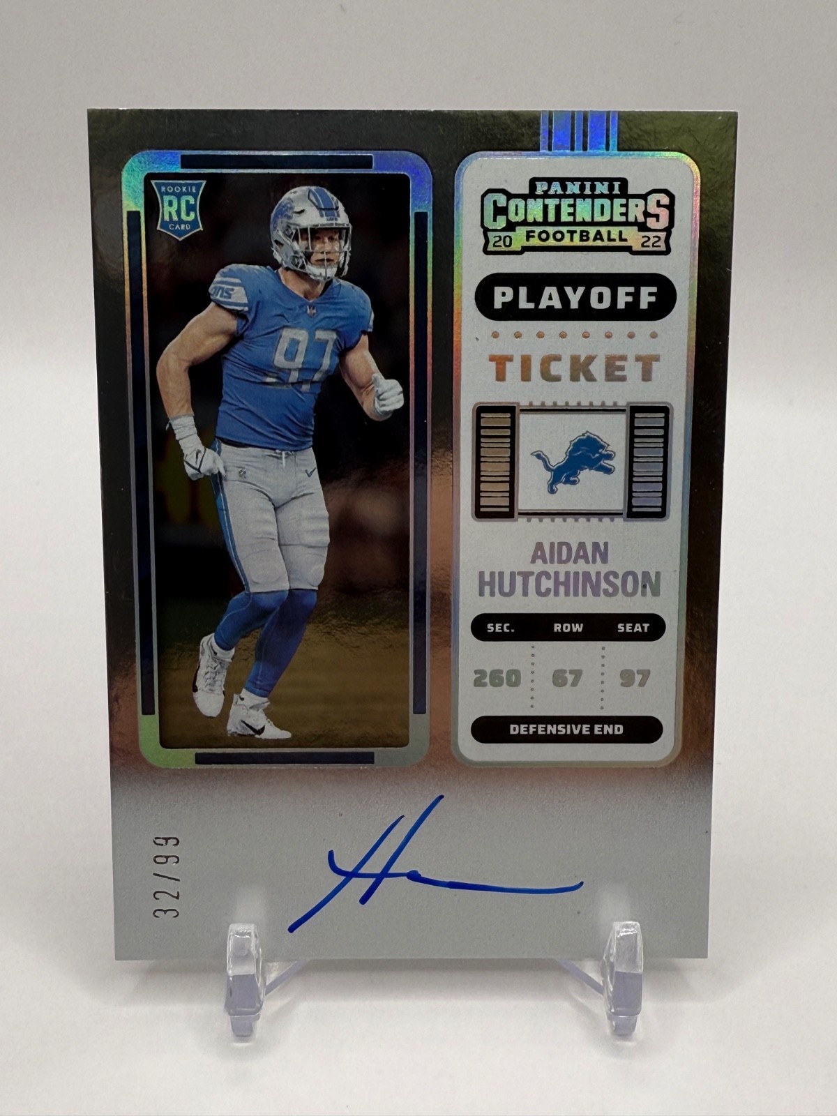 Aidan Hutchinson 2022 Panini Contenders Playoff Ticket Auto /99 #102 Lions🔥