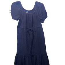Old Navy Black Solid Cotton Puff Short Sleeve Tiered Midi Dress Coquette XS