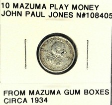 Mazuma 10 boîtes à gomme argent fictif John Paul Jones de Mazuma vers 1934