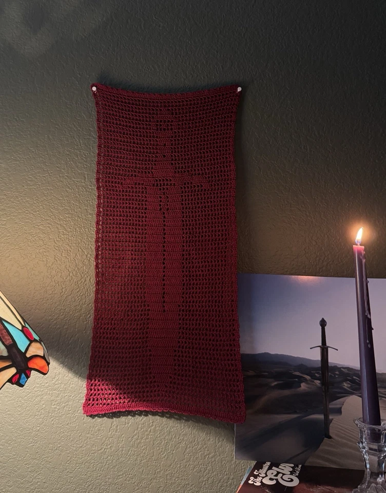 Espada Filete Crochet Tapiz Colgante de Pared Hecho a Mano Foto 2 de 3