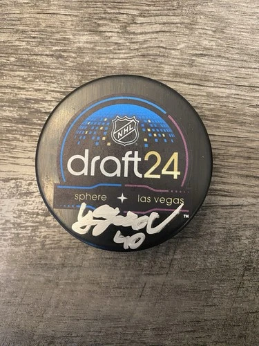 Mikhail Yegorov Autographed 2024 NHL Draft Puck New Jersey Devils