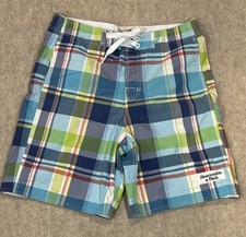 Abercrombie  Fitch Swim Trunks Plaid Size Medium Mesh Lined 8.5  Inseam Blue