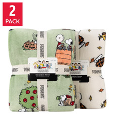 Peanuts Printed VelvetLoft Throw Blanket Halloween Harvest, Green & Cream 2-Pack