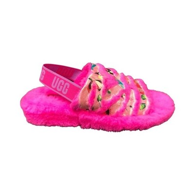 UGG Women's Fluff Yeah Tiger Flower Slingback Slippers Taffy Pink 1127055 Size 7