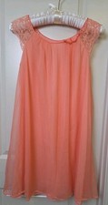 Vtg 1960s Babydoll Nightgown Peach Chiffon Lace Bow Lingerie Dress S/M
