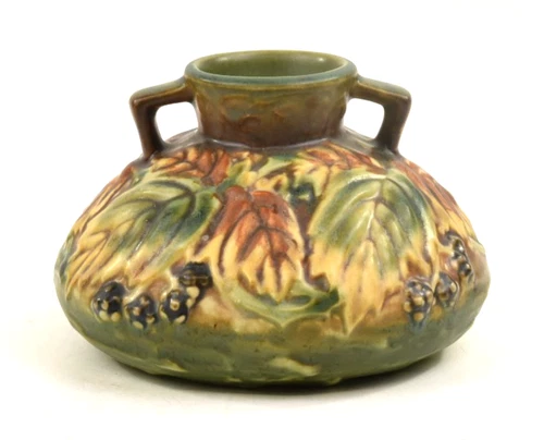 Roseville Pottery Handled Blackberry Vase, Shape 568-4"