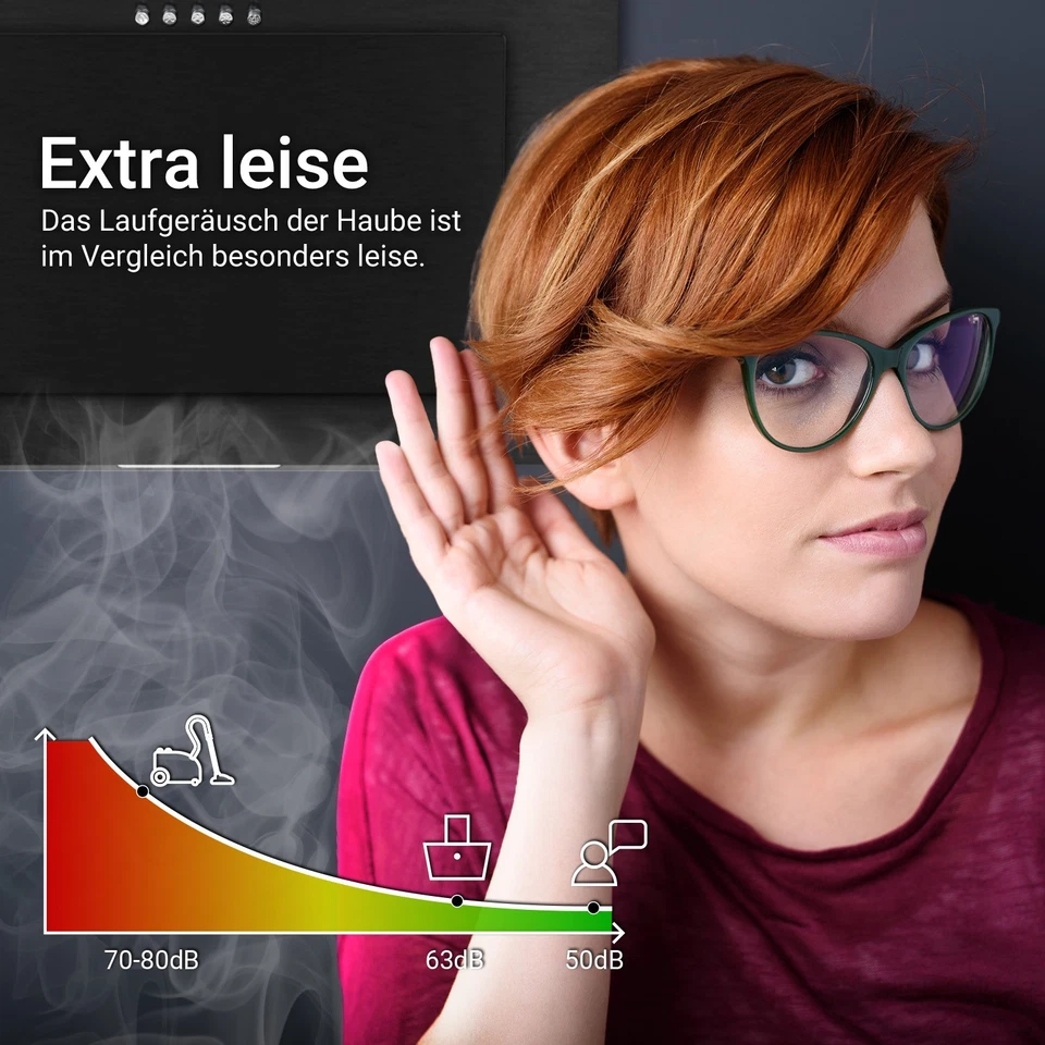 Campana extractora 60 cm recirculación aire de escape sin cabeza campana de pared campana inclinada negro metal - Imagen 3 de 4