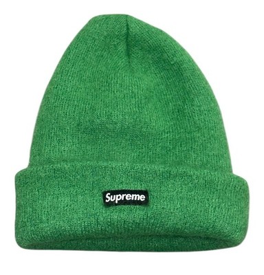 Supreme Hat Beanie Green Mohair Wool Knit Cuffed Embroidered Logo  display picture 1