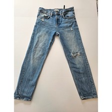 Zara Straight Leg Premium Denim Jeans Womens 6 Blue Distressed