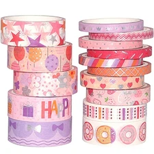  Birthday Washi Tape Set 15 Rolls Silver Foil Print Decorative Masking Tapes 